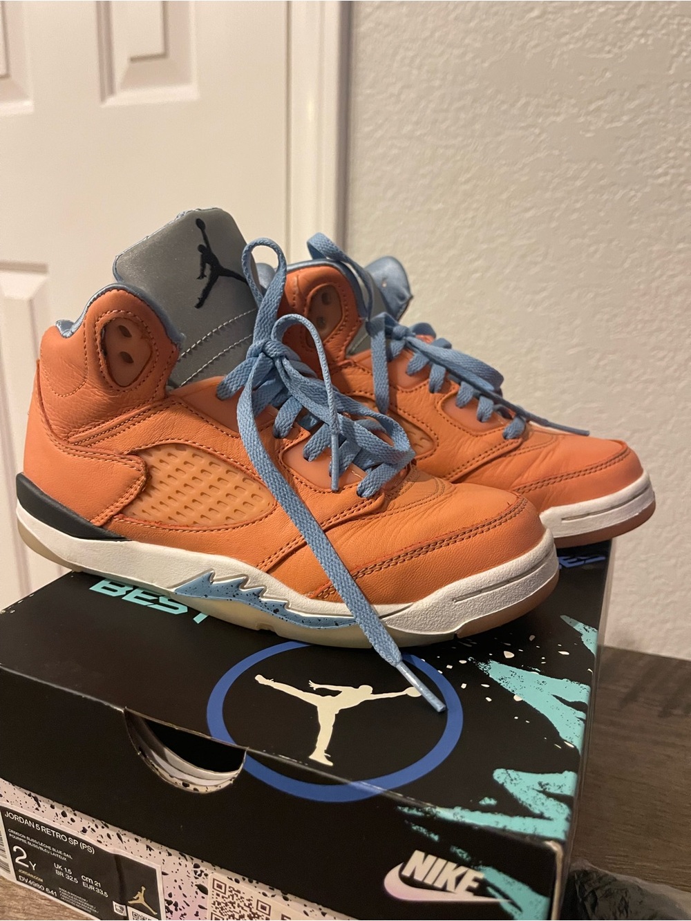 Kids Jordan 5 Retro DJ Khaled Sneakers in Orange and Light Blue